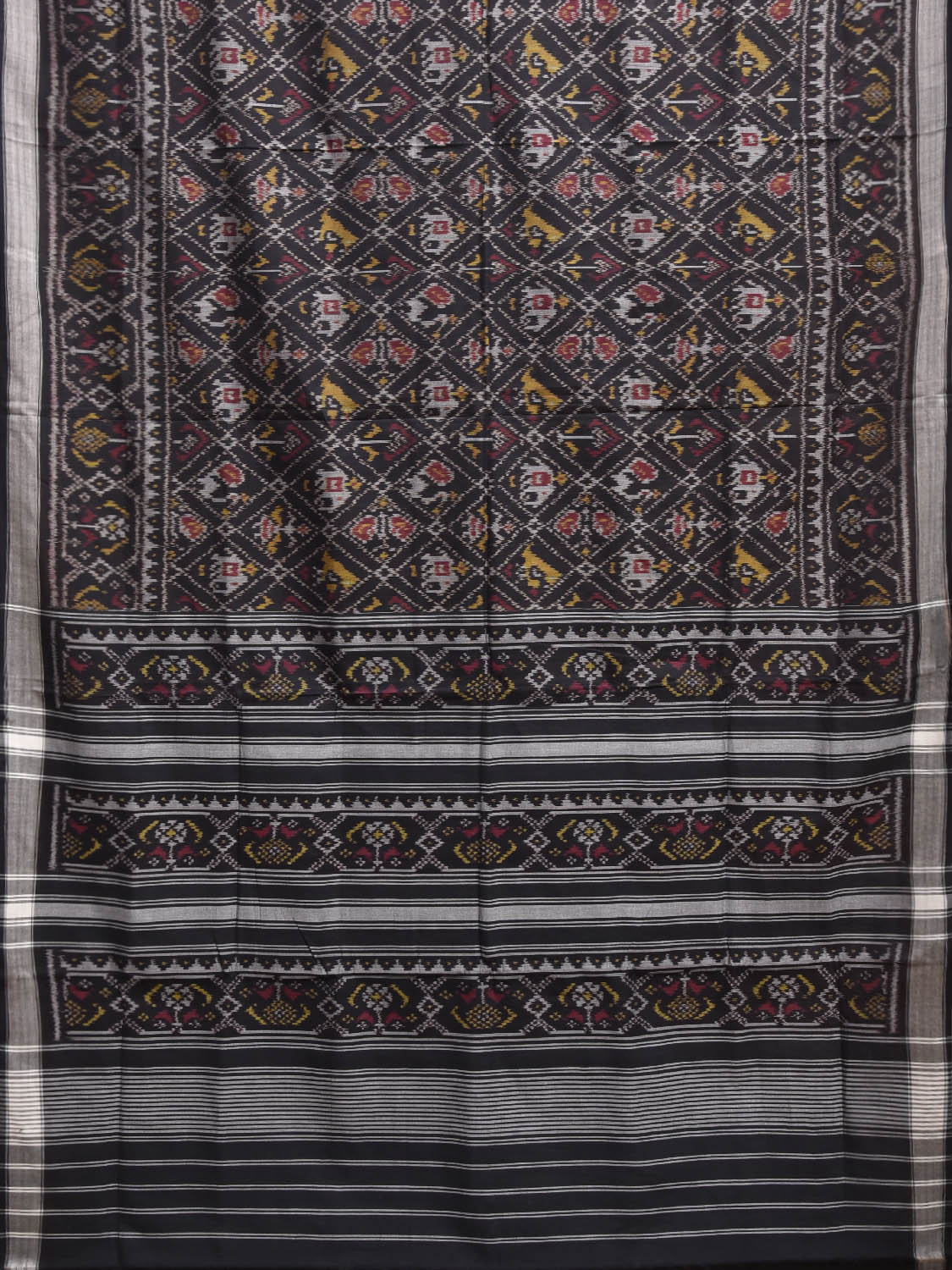 Black Ikat Cotton Handloom Saree with Grill and Buta Design i0966
