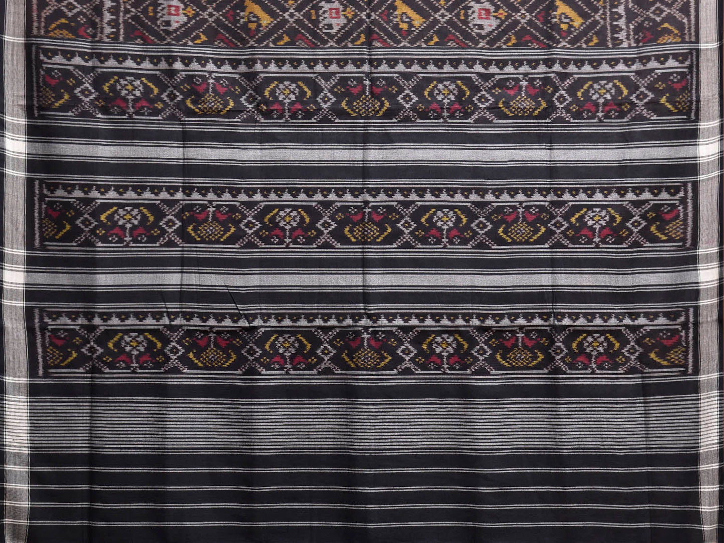 Black Ikat Cotton Handloom Saree with Grill and Buta Design i0966
