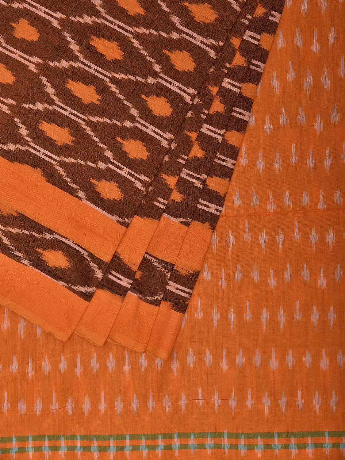 Orange Pochampally Ikat Cotton Handloom Saree with Grill Design No Blouse i0967