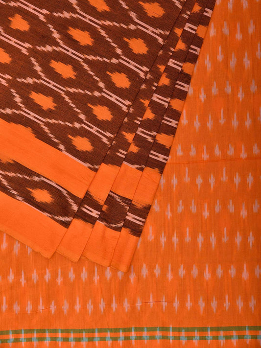 Orange Pochampally Ikat Cotton Handloom Saree with Grill Design No Blouse i0967