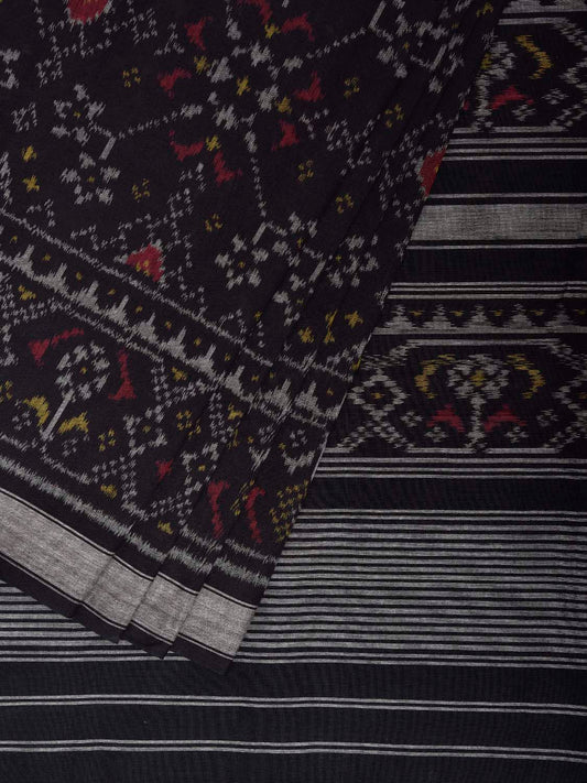 Black Ikat Cotton Handloom Saree with Grill Design i0968