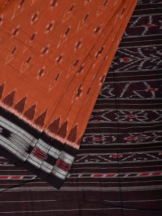 Dark Orange and Black Pochampally Ikat Cotton Handloom Saree with Buta and Pallu Design No Blouse i0972