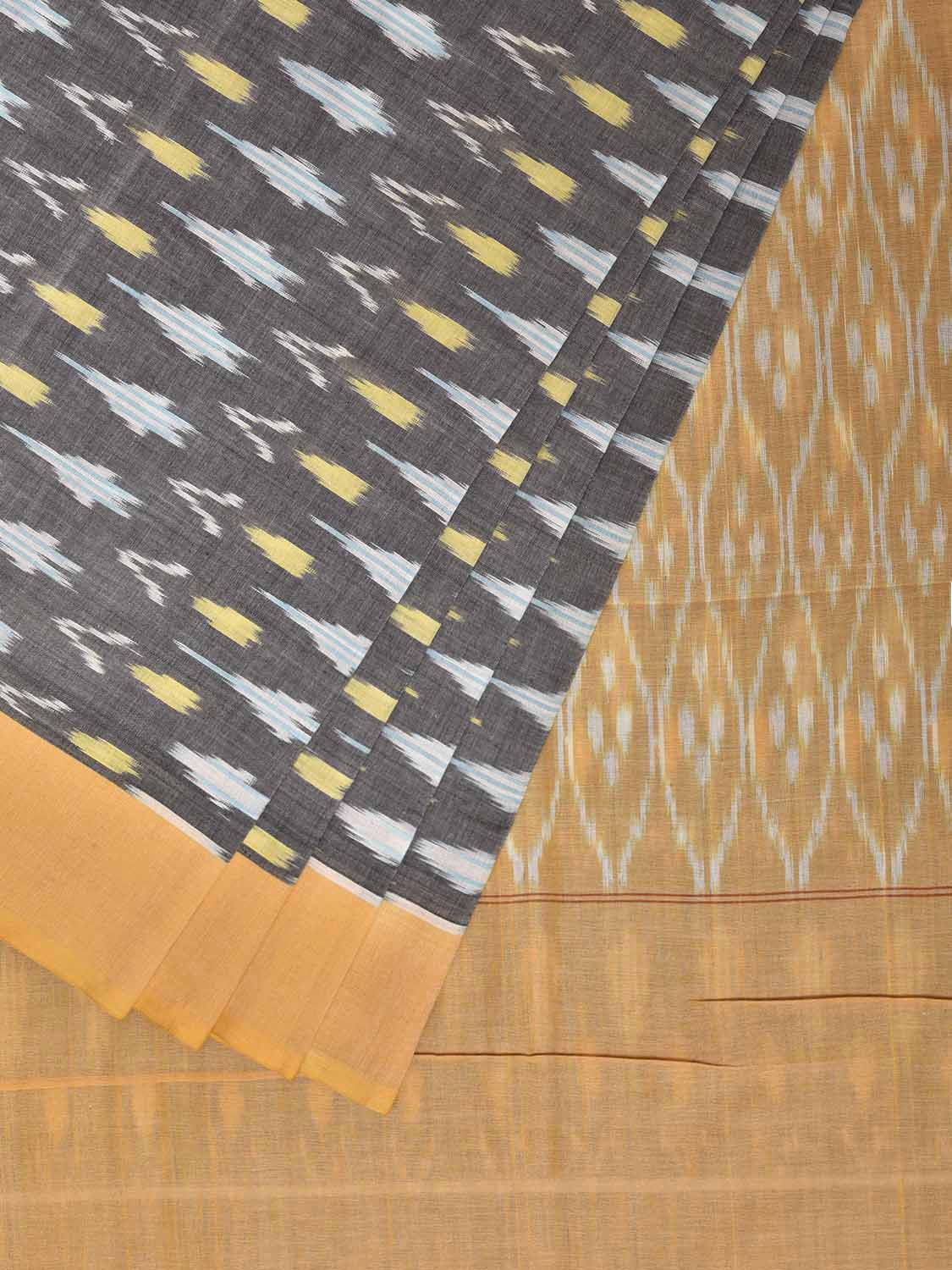 Grey and Light Yellow Pochampally Ikat Cotton Handloom Saree with Grill Pallu Design No Blouse i0981
