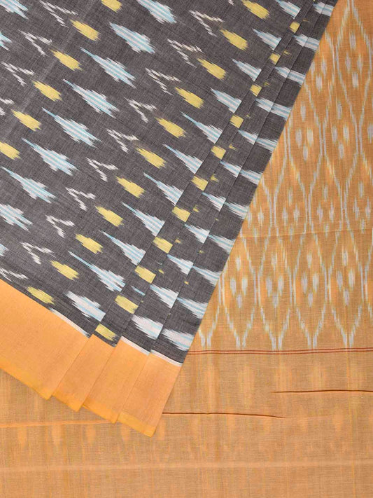 Grey and Light Yellow Pochampally Ikat Cotton Handloom Saree with Grill Pallu Design No Blouse i0981