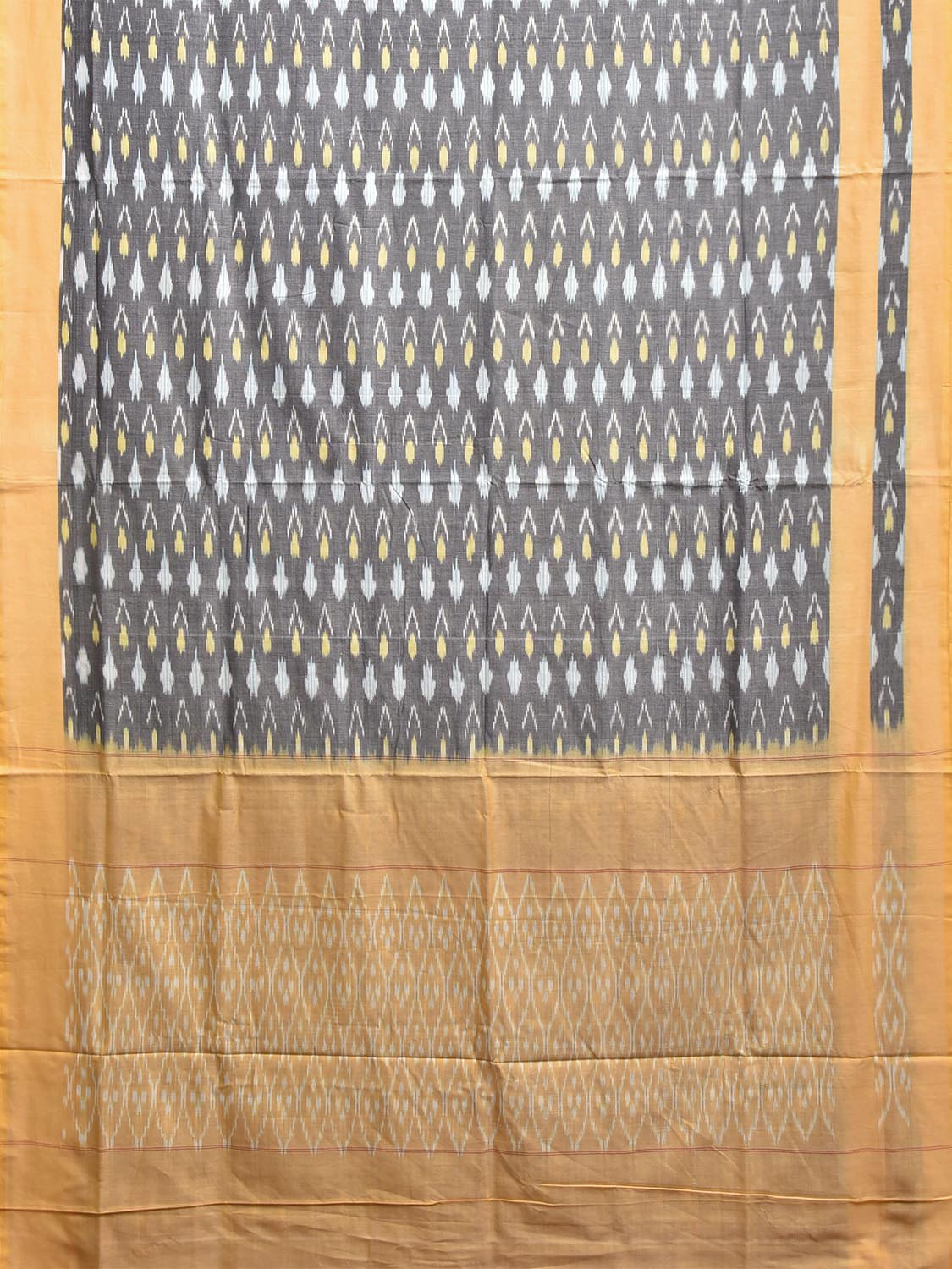 Grey and Light Yellow Pochampally Ikat Cotton Handloom Saree with Grill Pallu Design No Blouse i0981