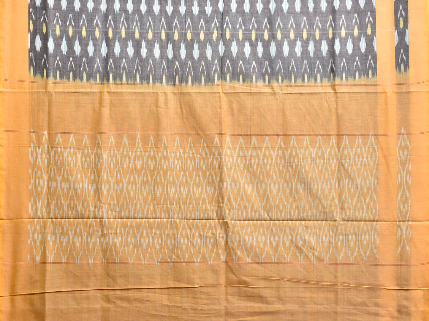 Grey and Light Yellow Pochampally Ikat Cotton Handloom Saree with Grill Pallu Design No Blouse i0981