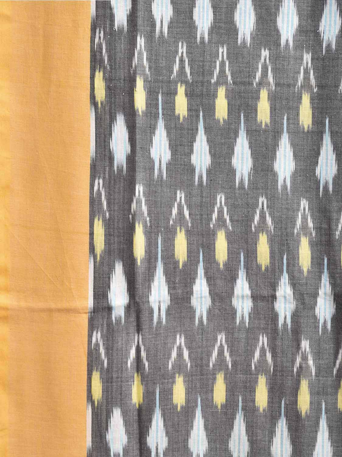 Grey and Light Yellow Pochampally Ikat Cotton Handloom Saree with Grill Pallu Design No Blouse i0981