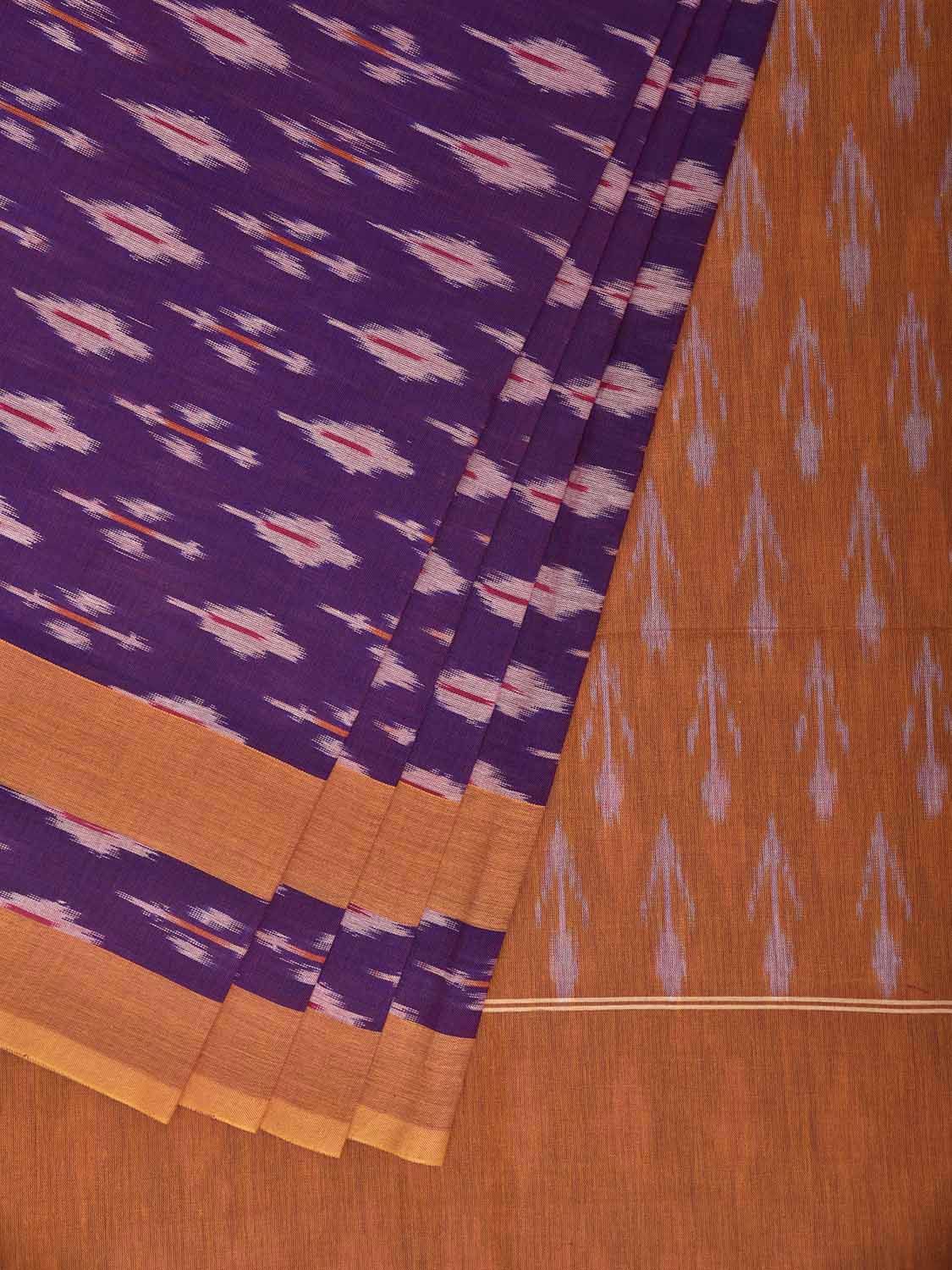 Purple and Light Orange Pochampally Ikat Cotton Handloom Saree with Body Buta Design No Blouse i0982