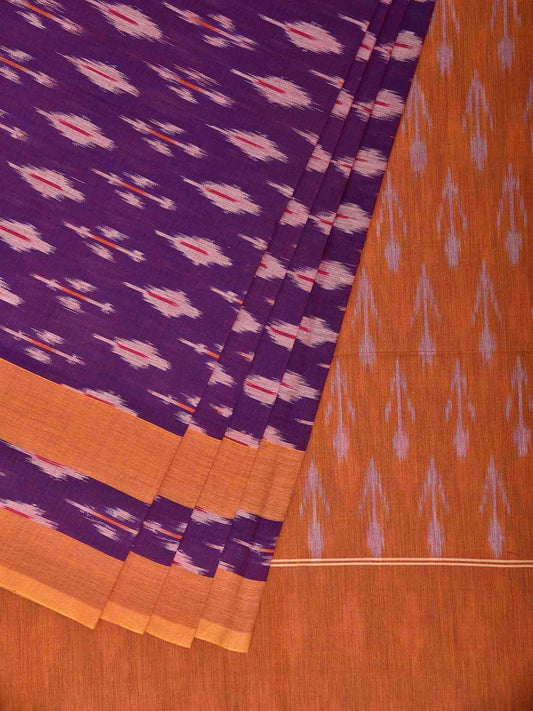 Purple and Light Orange Pochampally Ikat Cotton Handloom Saree with Body Buta Design No Blouse i0982