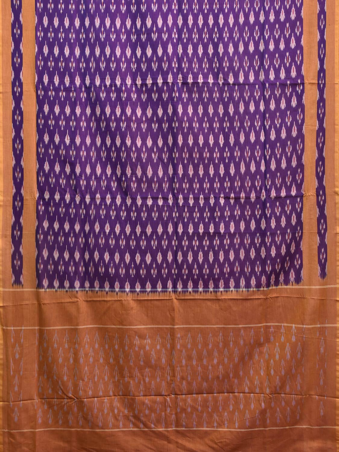 Purple and Light Orange Pochampally Ikat Cotton Handloom Saree with Body Buta Design No Blouse i0982