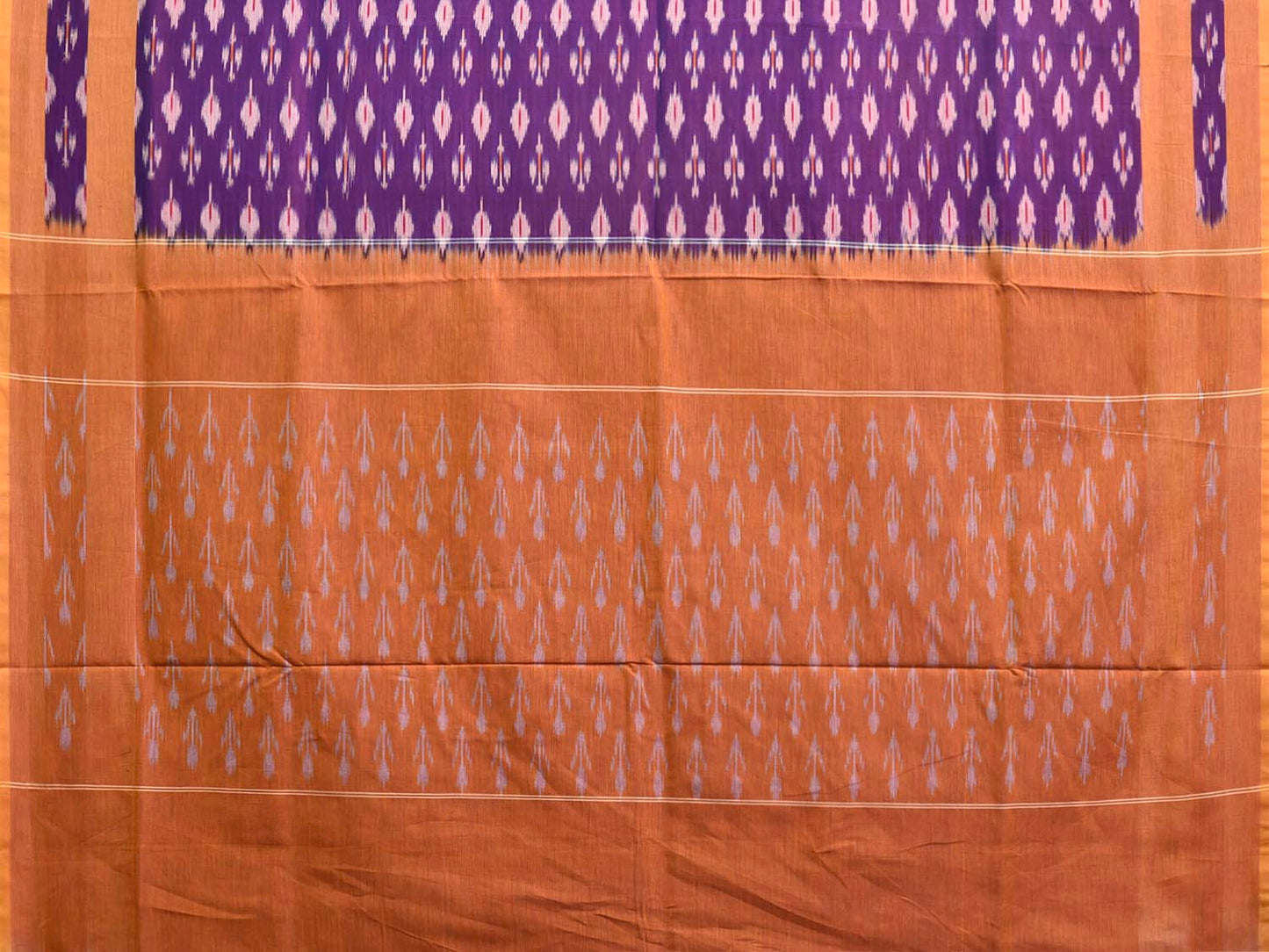 Purple and Light Orange Pochampally Ikat Cotton Handloom Saree with Body Buta Design No Blouse i0982