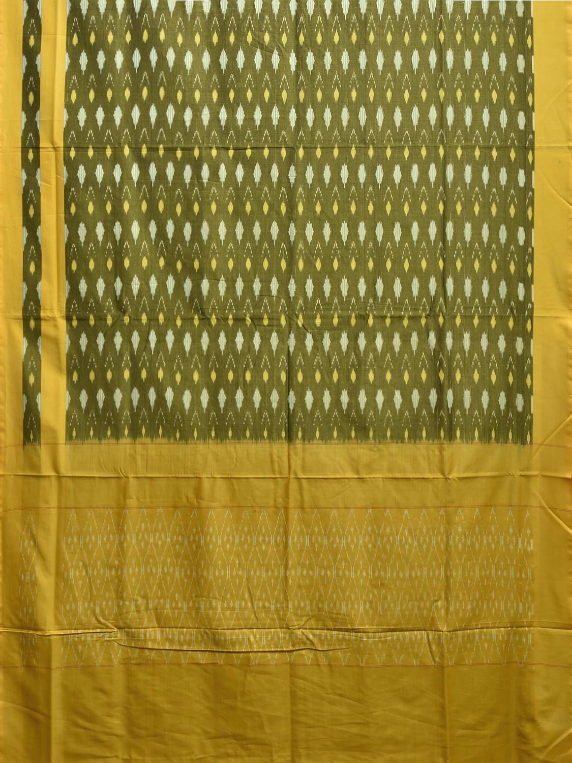 Green and Yellow Pochampally Ikat Cotton Handloom Saree with Grill Pallu Design No Blouse i0983