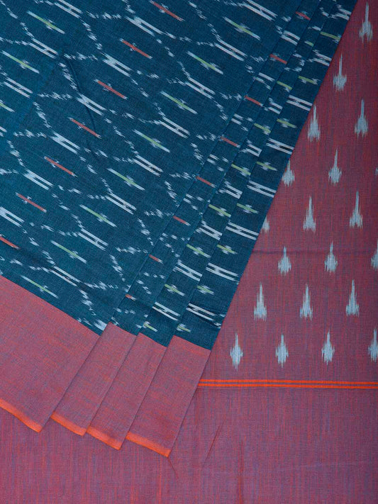 Blue and Light Purple Pochampally Ikat Cotton Handloom Saree with Grill Body Design No Blouse i0984