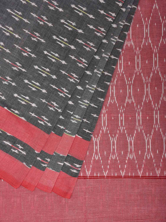 Grey and Peach Pochampally Ikat Cotton Handloom Saree with Grill Pallu Design No Blouse i0986