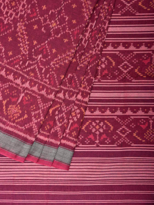 Magenta Ikat Cotton Handloom Saree with All Over Grill Design i0988