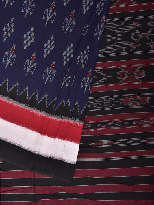 Navy and Black Ikat Cotton Handloom Saree with Body Buta and Pallu Design No Blouse i0990