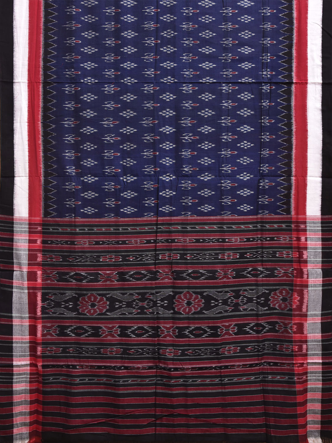 Navy and Black Ikat Cotton Handloom Saree with Body Buta and Pallu Design No Blouse i0990