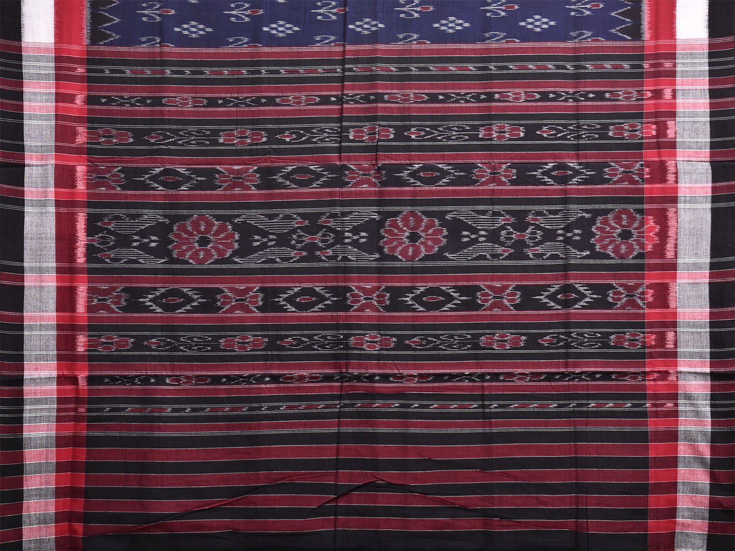 Navy and Black Ikat Cotton Handloom Saree with Body Buta and Pallu Design No Blouse i0990