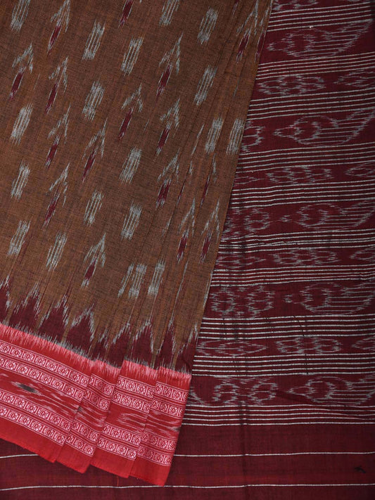 Rust and Maroon Ikat Cotton Handloom Saree with Body Buta and Pallu Design No Blouse i0991