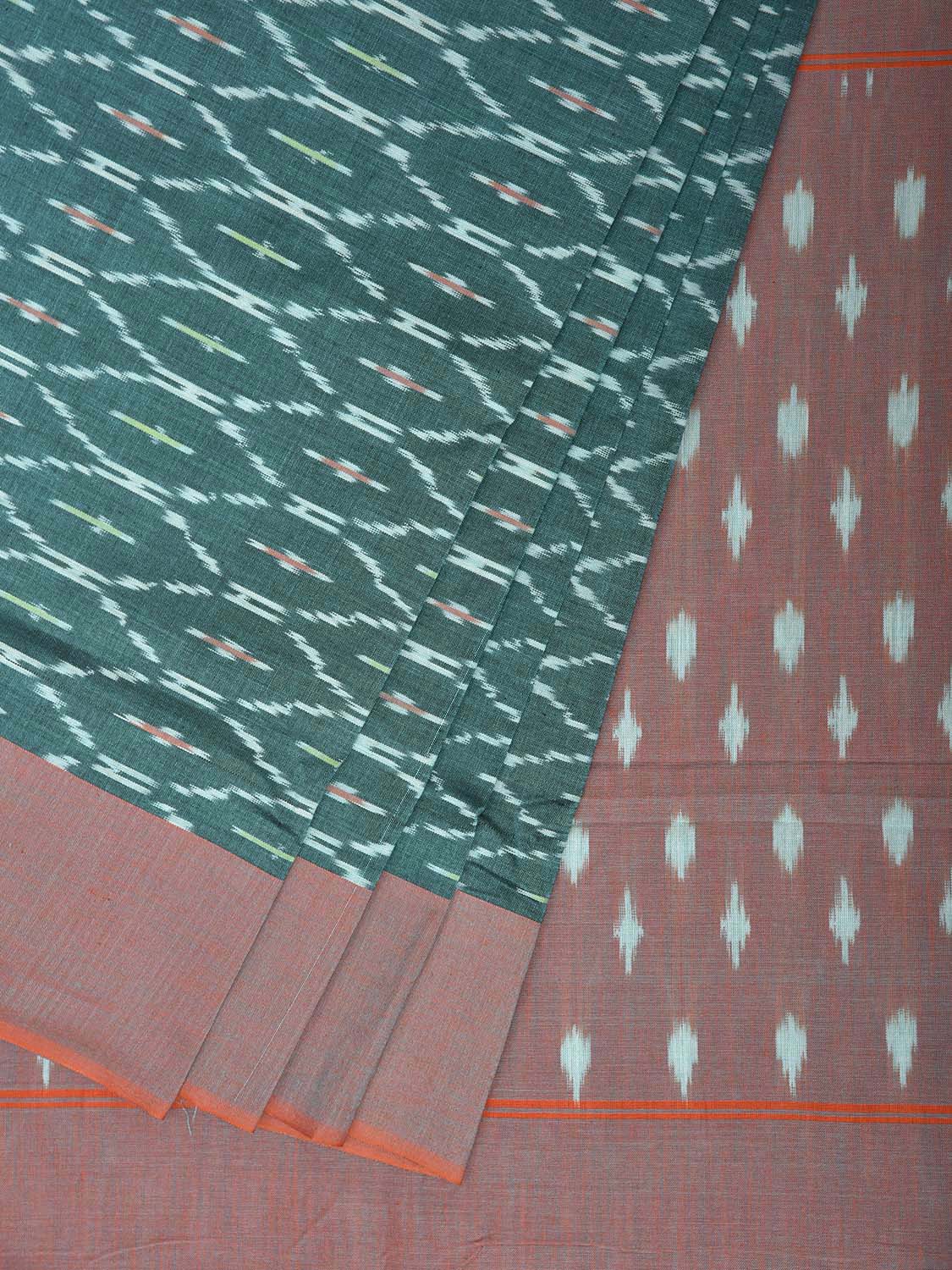 Teal Pochampally Ikat Cotton Saree with Grill Design No Blouse i0992