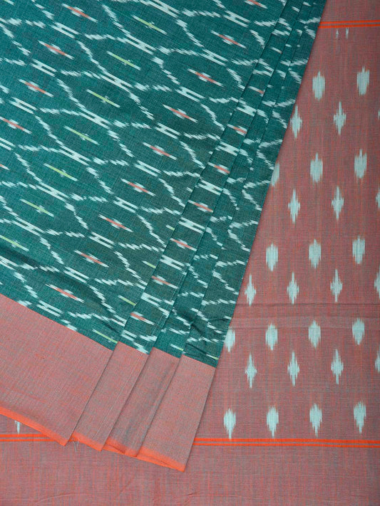 Teal Pochampally Ikat Cotton Saree with Grill Design No Blouse i0992