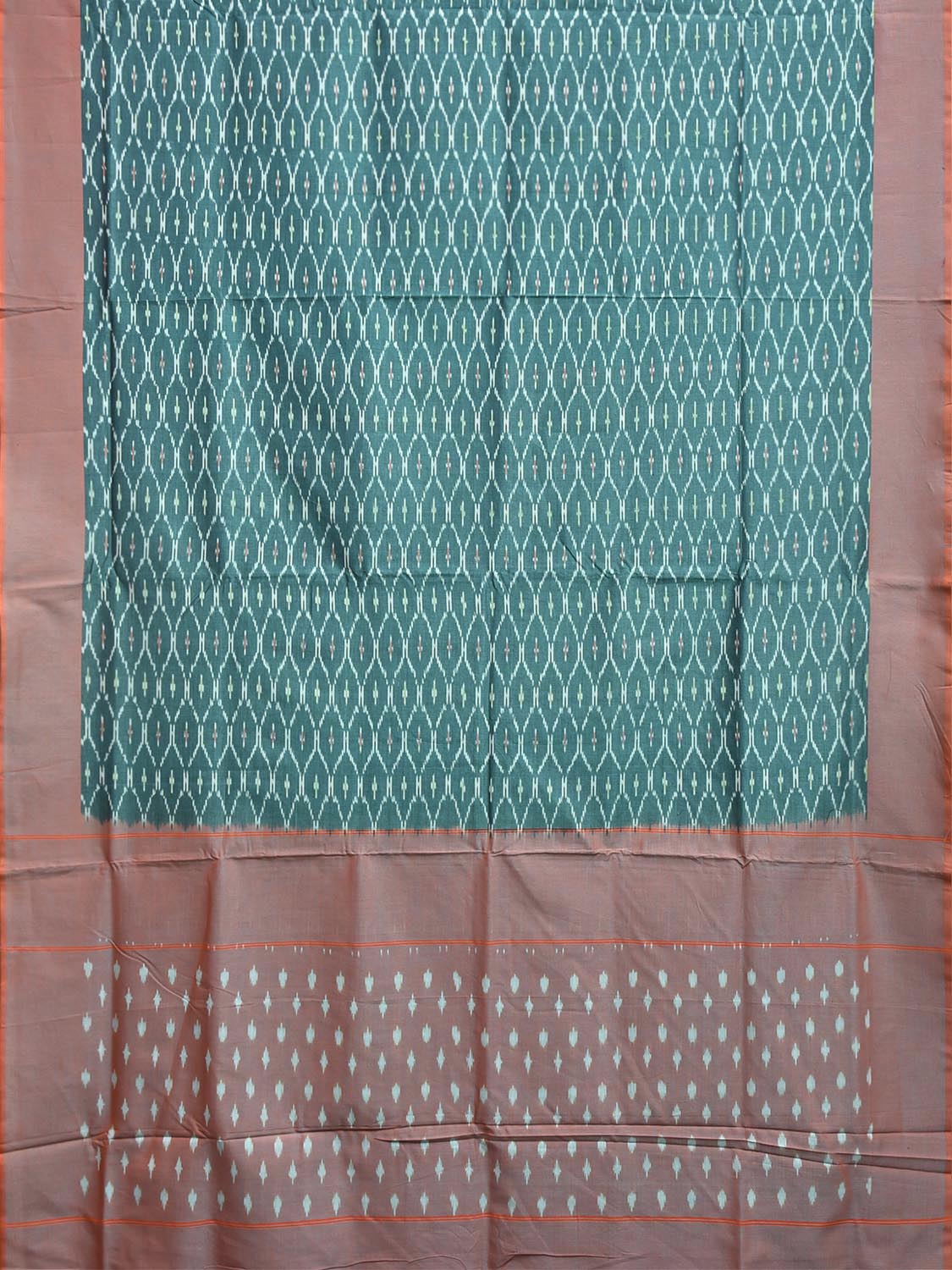 Teal Pochampally Ikat Cotton Saree with Grill Design No Blouse i0992