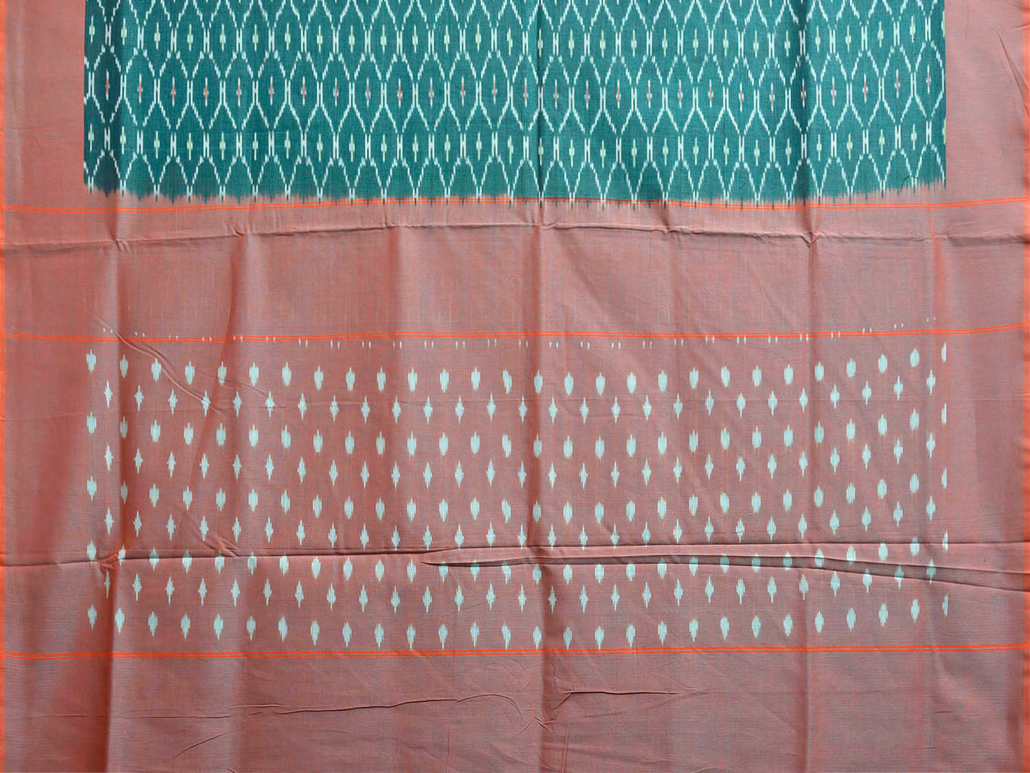 Teal Pochampally Ikat Cotton Saree with Grill Design No Blouse i0992