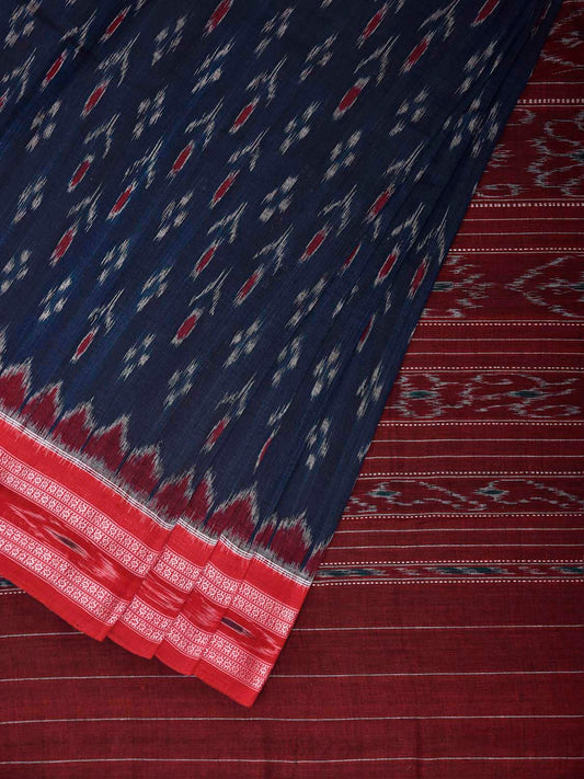 Navy and Maroon Ikat Cotton Saree with Body Buta and Pallu Design No Blouse i0993