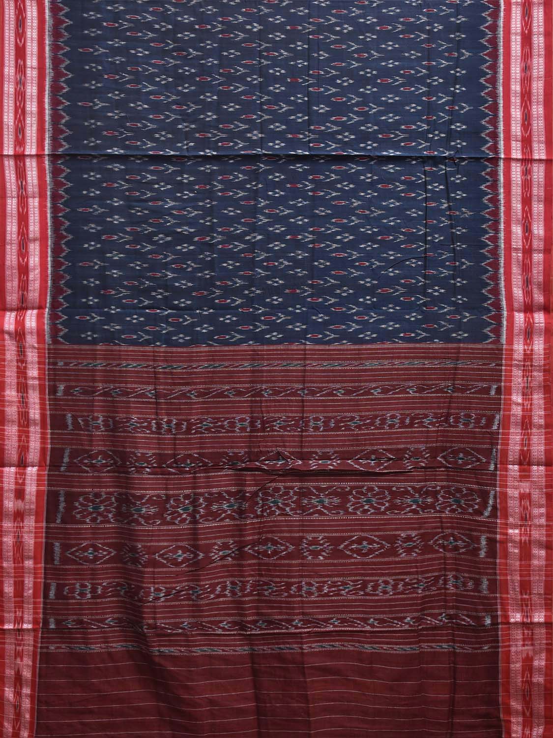Navy and Maroon Ikat Cotton Saree with Body Buta and Pallu Design No Blouse i0993