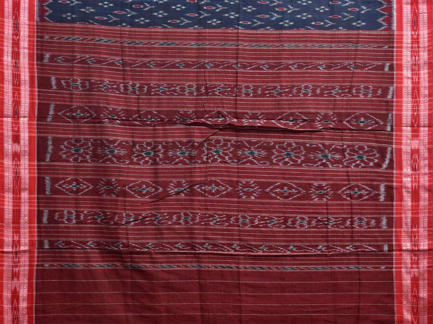 Navy and Maroon Ikat Cotton Saree with Body Buta and Pallu Design No Blouse i0993