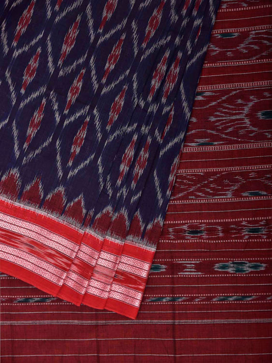 Navy and Maroon Ikat Cotton Saree with Grill Body and Pallu Design No Blouse i0995
