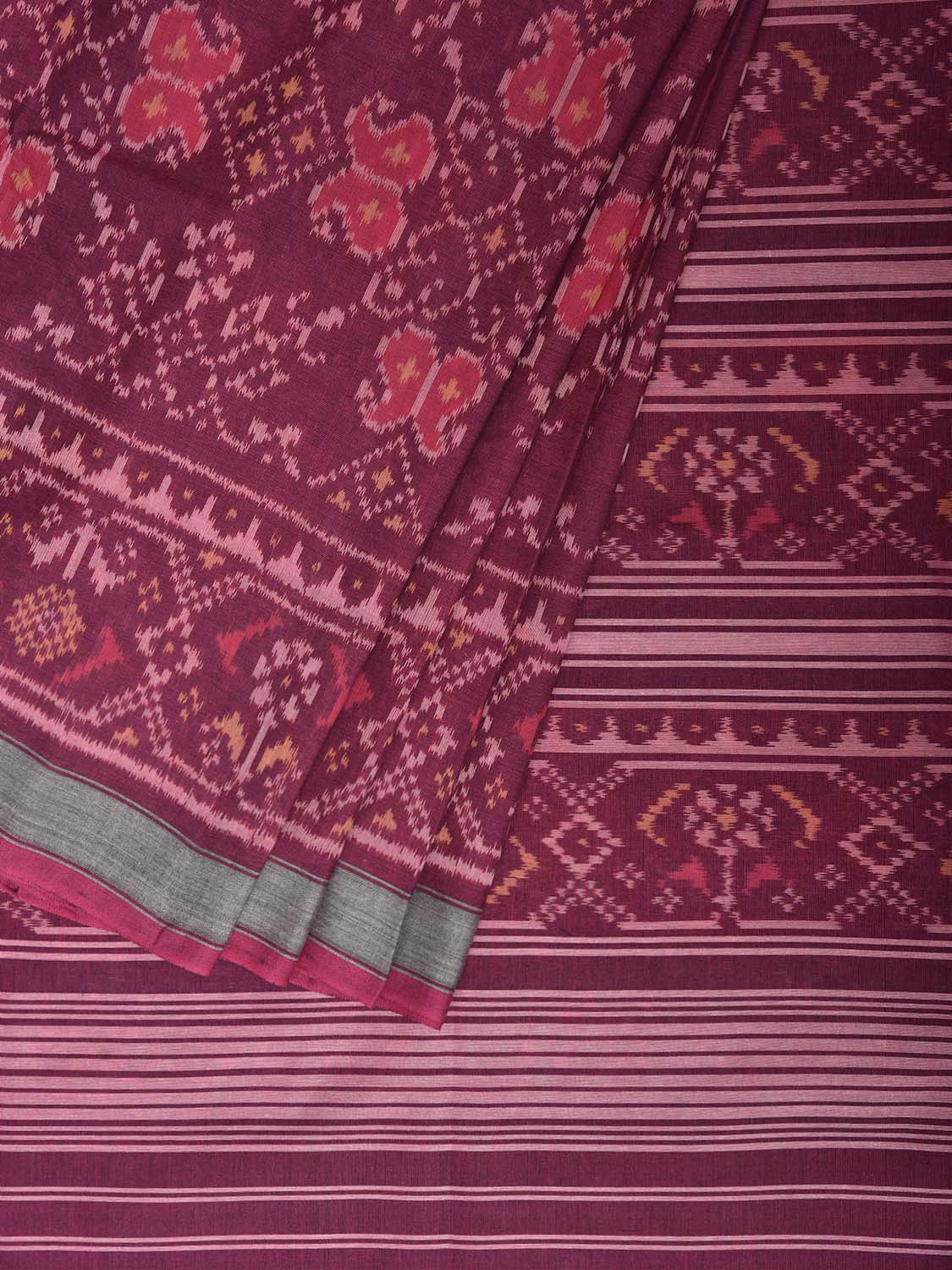 Wine Ikat Cotton Handloom Saree with All Over Body Design i0997