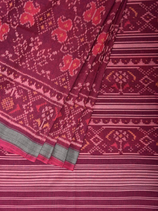 Wine Ikat Cotton Handloom Saree with All Over Body Design i0997