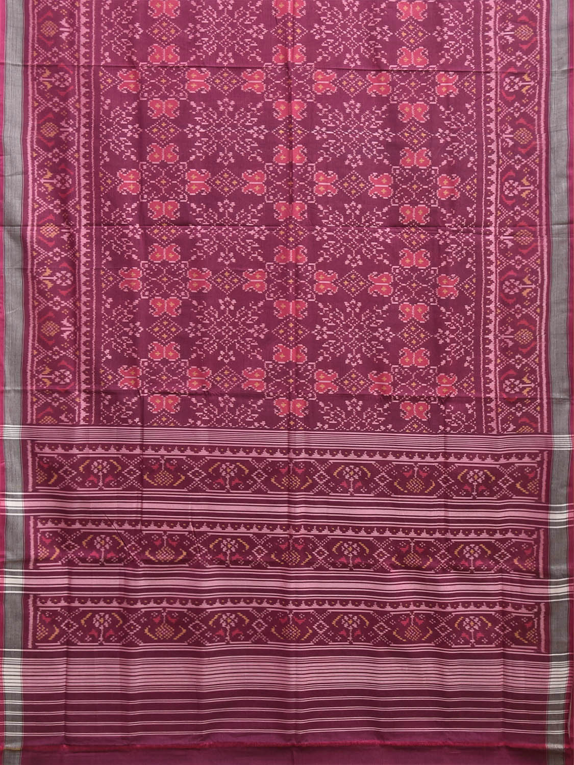 Wine Ikat Cotton Handloom Saree with All Over Body Design i0997