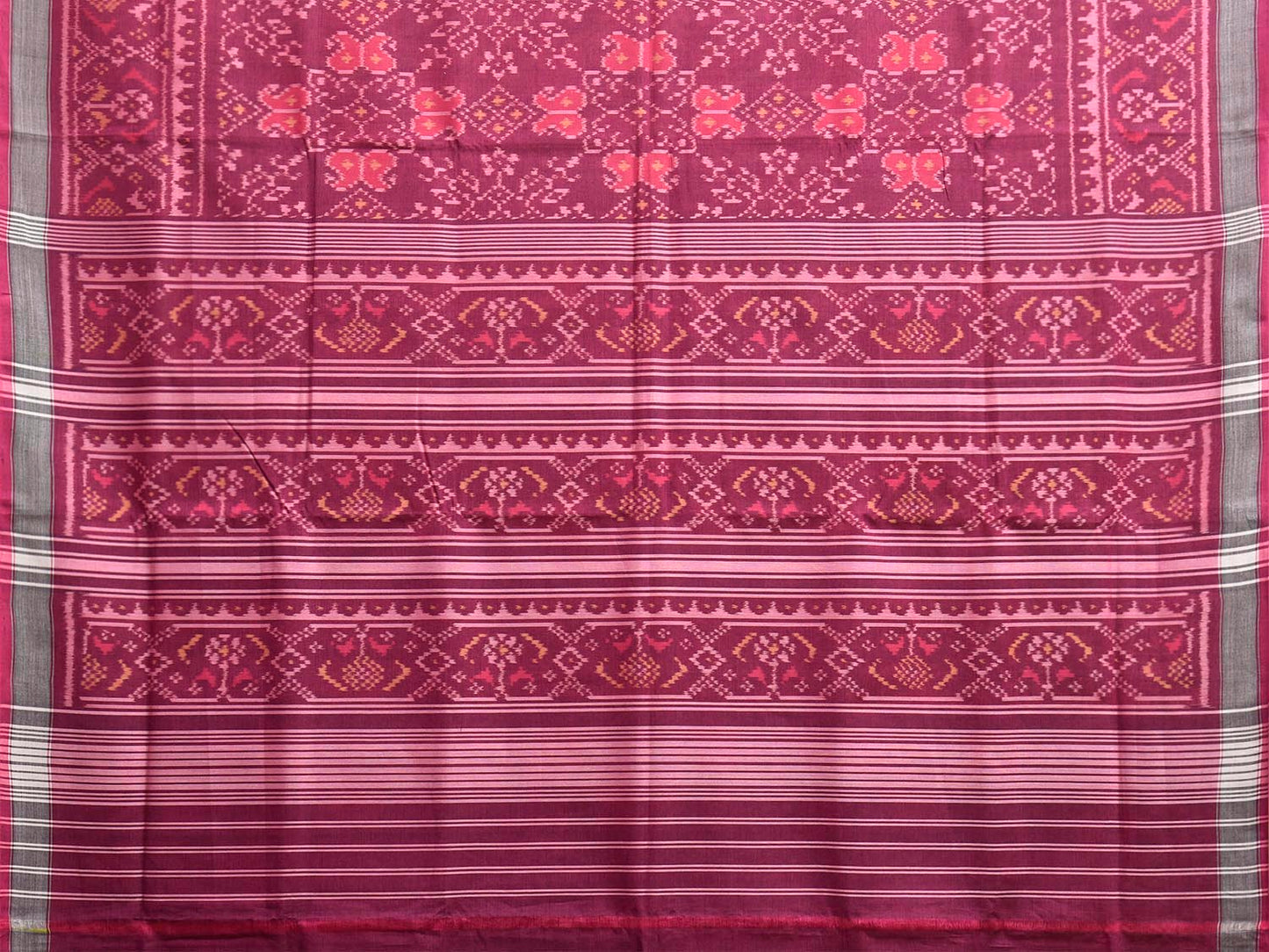 Wine Ikat Cotton Handloom Saree with All Over Body Design i0997
