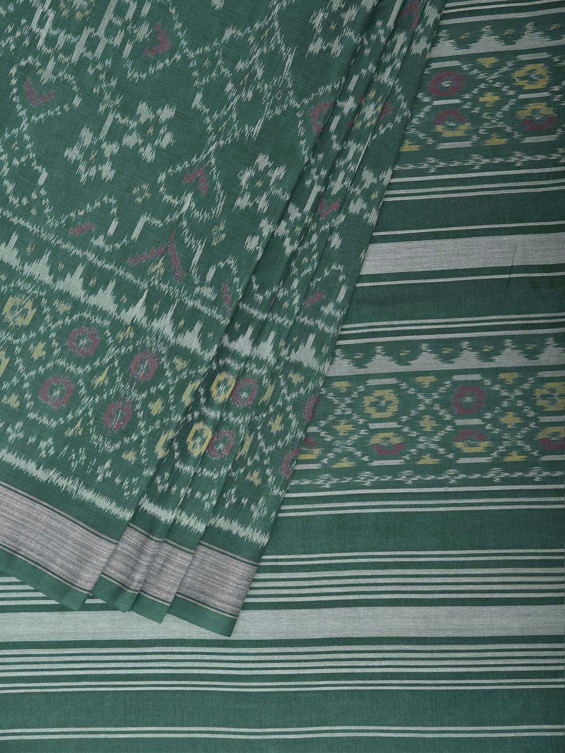 Green Ikat Cotton Handloom Saree with Grill All Over Design i0999