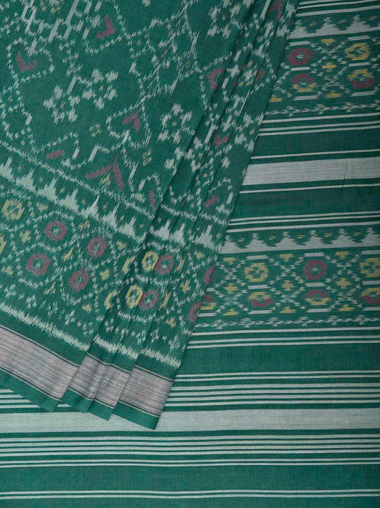 Green Ikat Cotton Handloom Saree with Grill All Over Design i0999