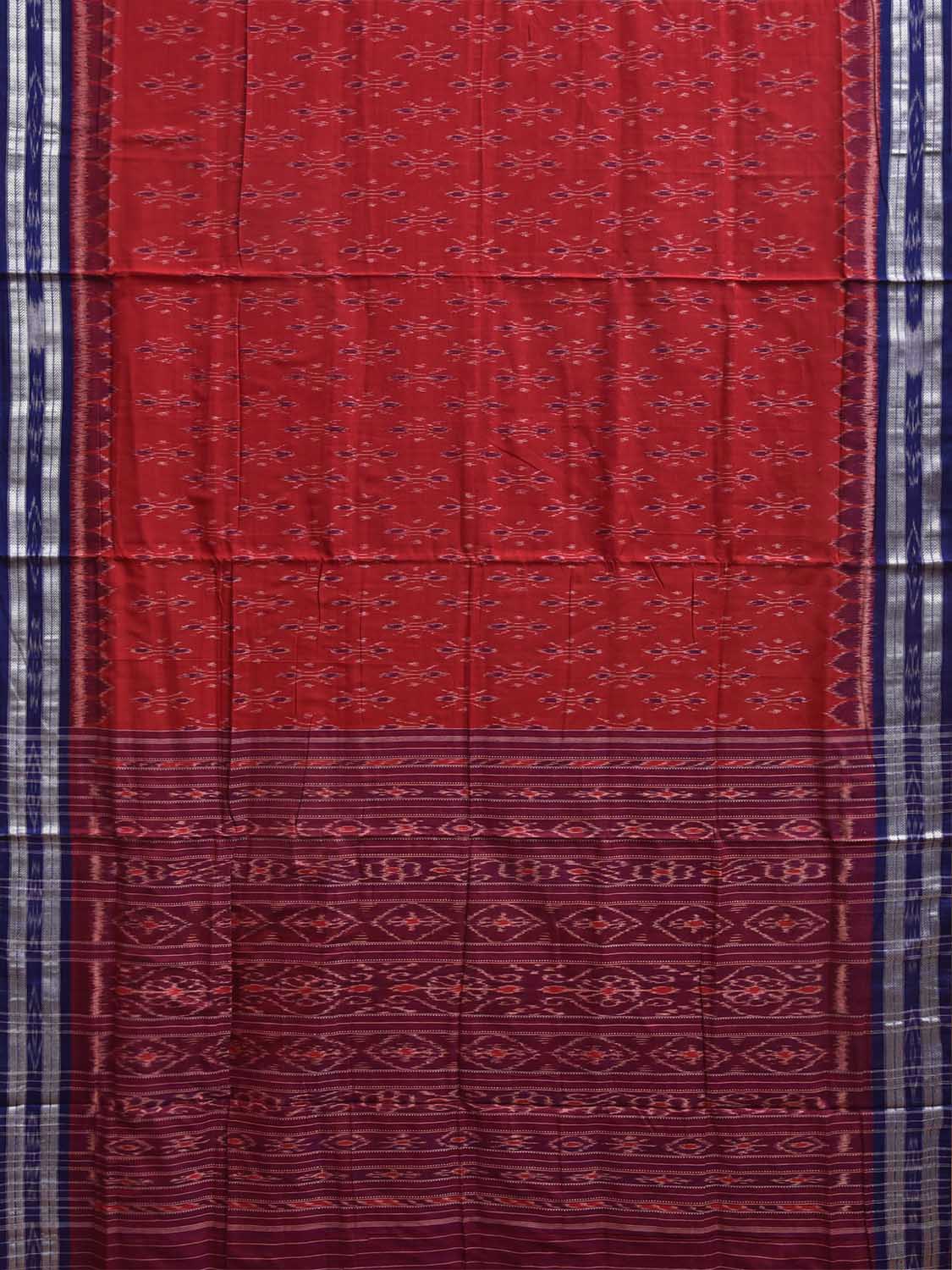 Red and Blue Pochampally Ikat Cotton Handloom Saree with Body Buta and Pallu Design No Blouse i1001
