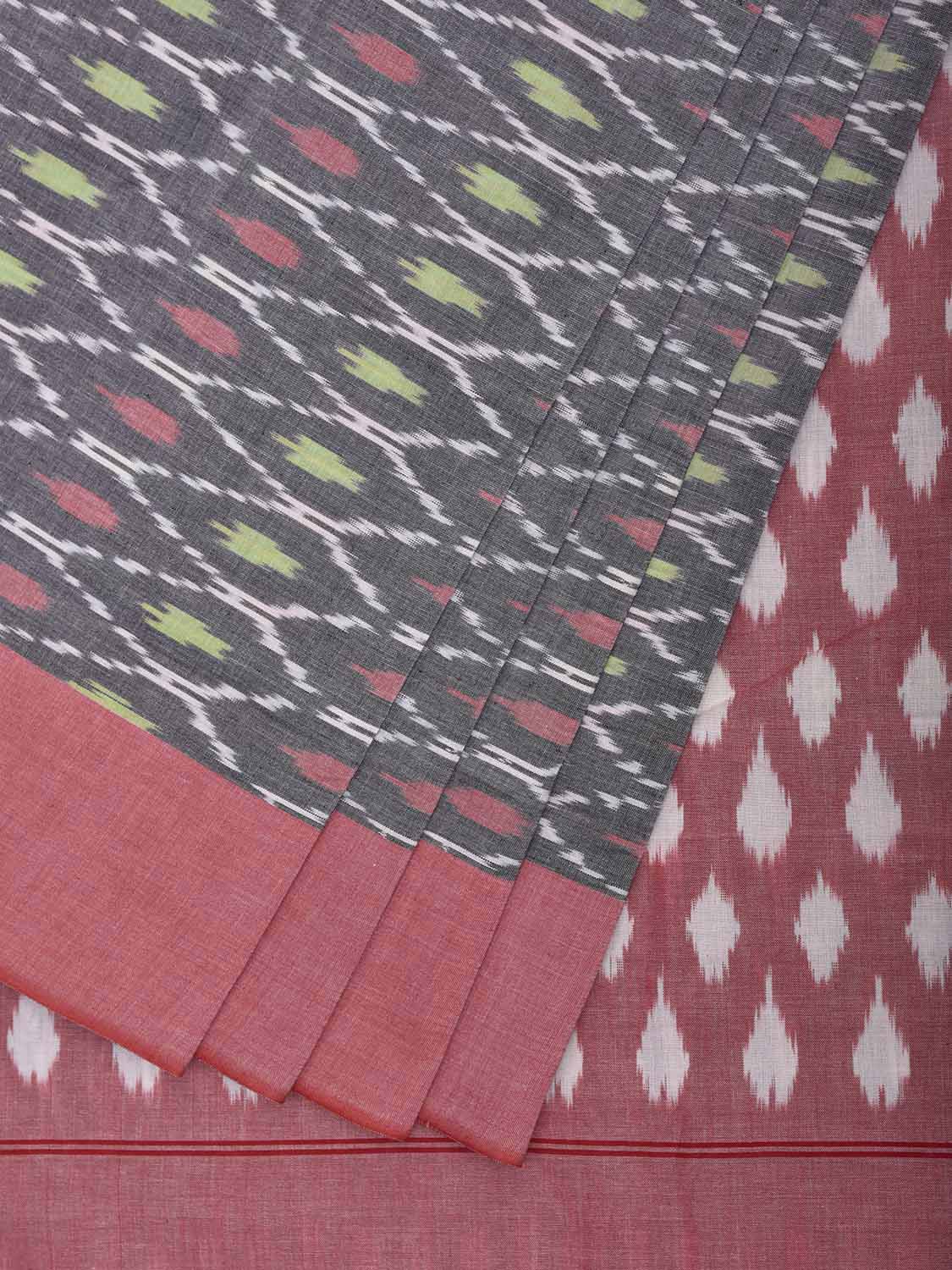 Grey and Light Pink Pochampally Ikat Cotton Handloom Saree with All Over Grill Design No Blouse i1002