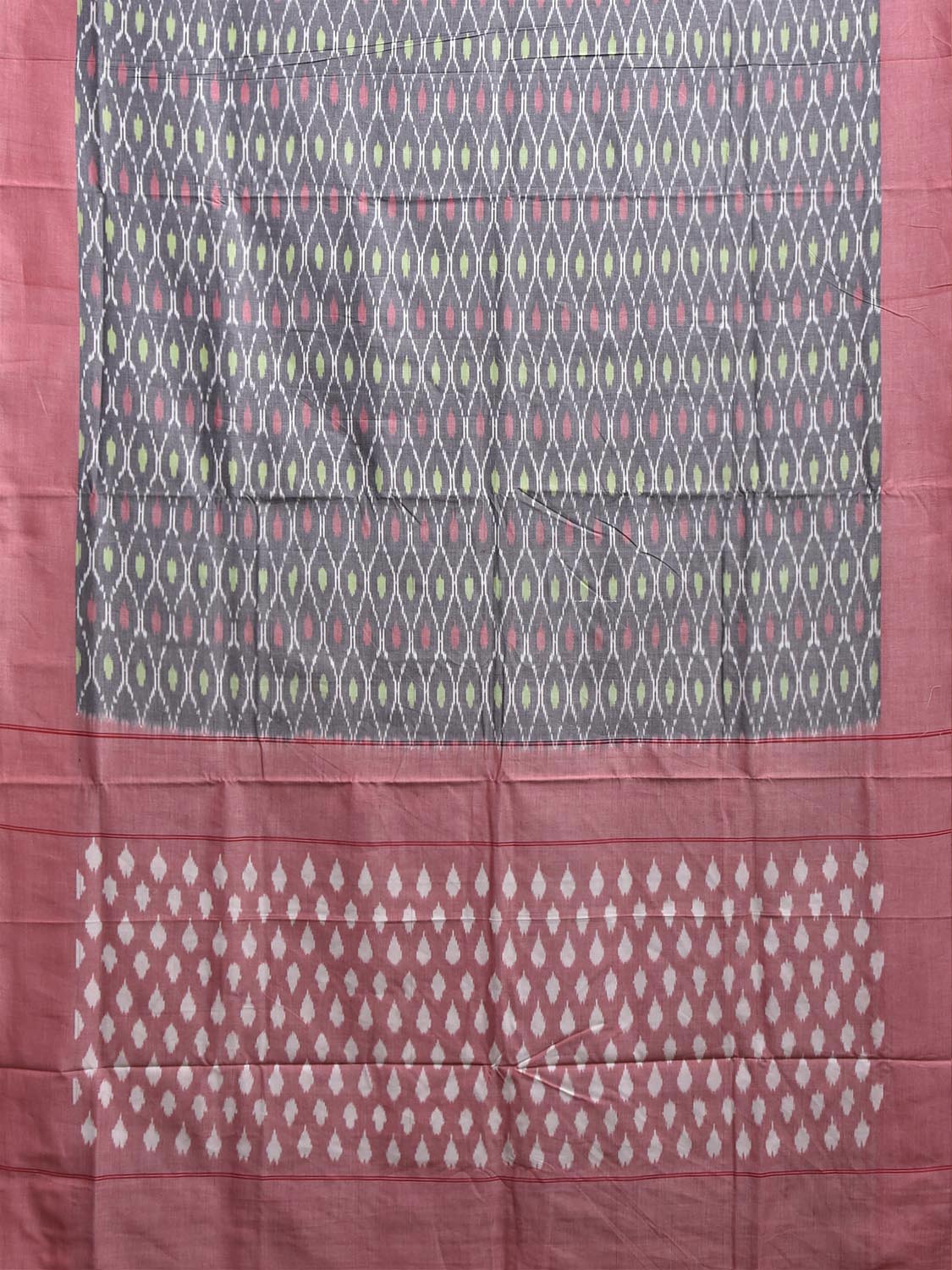 Grey and Light Pink Pochampally Ikat Cotton Handloom Saree with All Over Grill Design No Blouse i1002