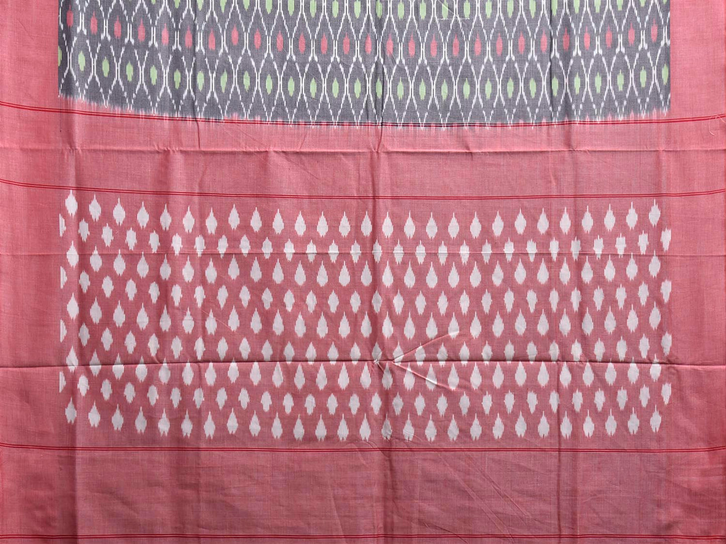 Grey and Light Pink Pochampally Ikat Cotton Handloom Saree with All Over Grill Design No Blouse i1002