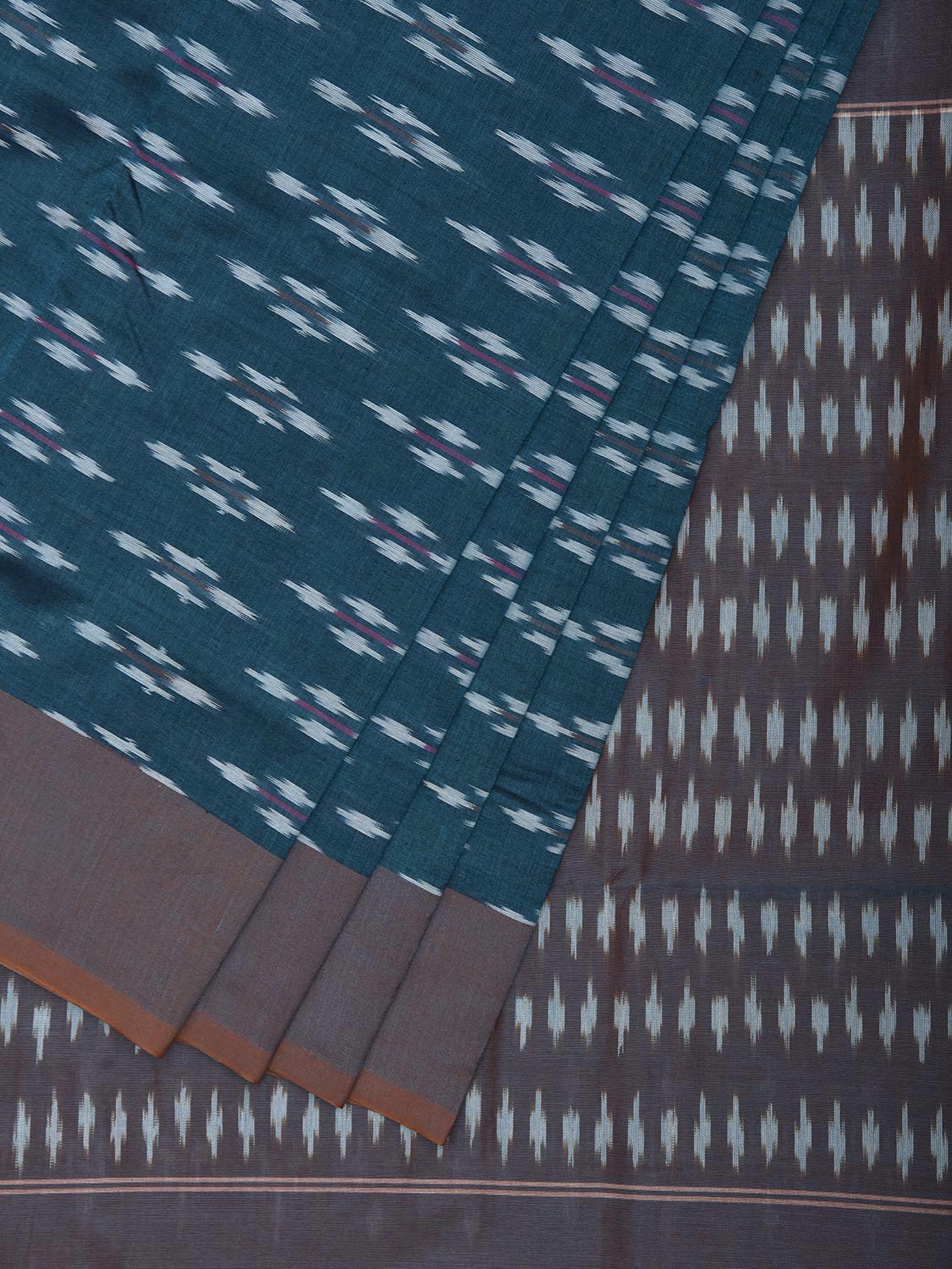 Teal Pochampally Ikat Cotton Handloom Saree with All Over Design No Blouse i1003