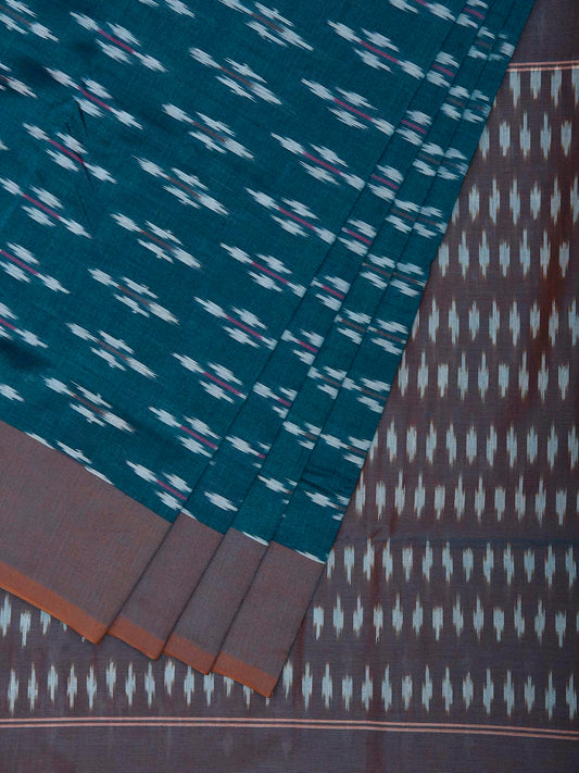 Teal Pochampally Ikat Cotton Handloom Saree with All Over Design No Blouse i1003