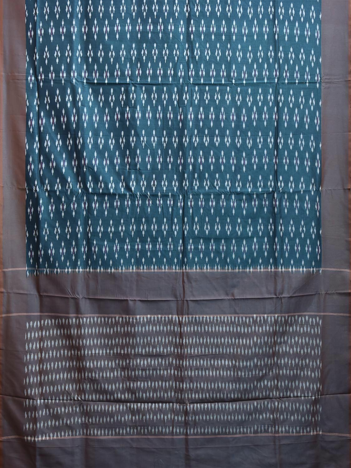 Teal Pochampally Ikat Cotton Handloom Saree with All Over Design No Blouse i1003