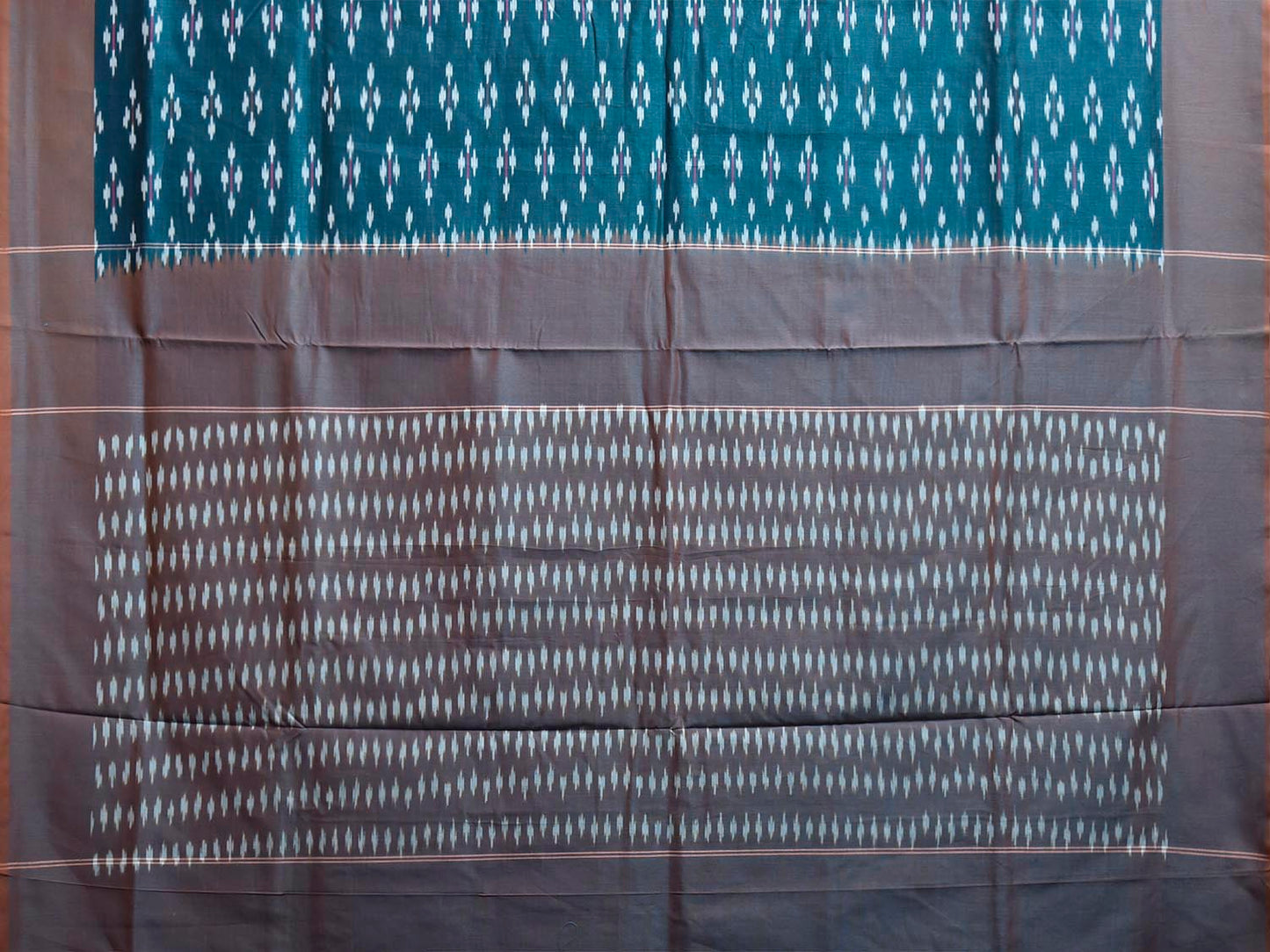 Teal Pochampally Ikat Cotton Handloom Saree with All Over Design No Blouse i1003