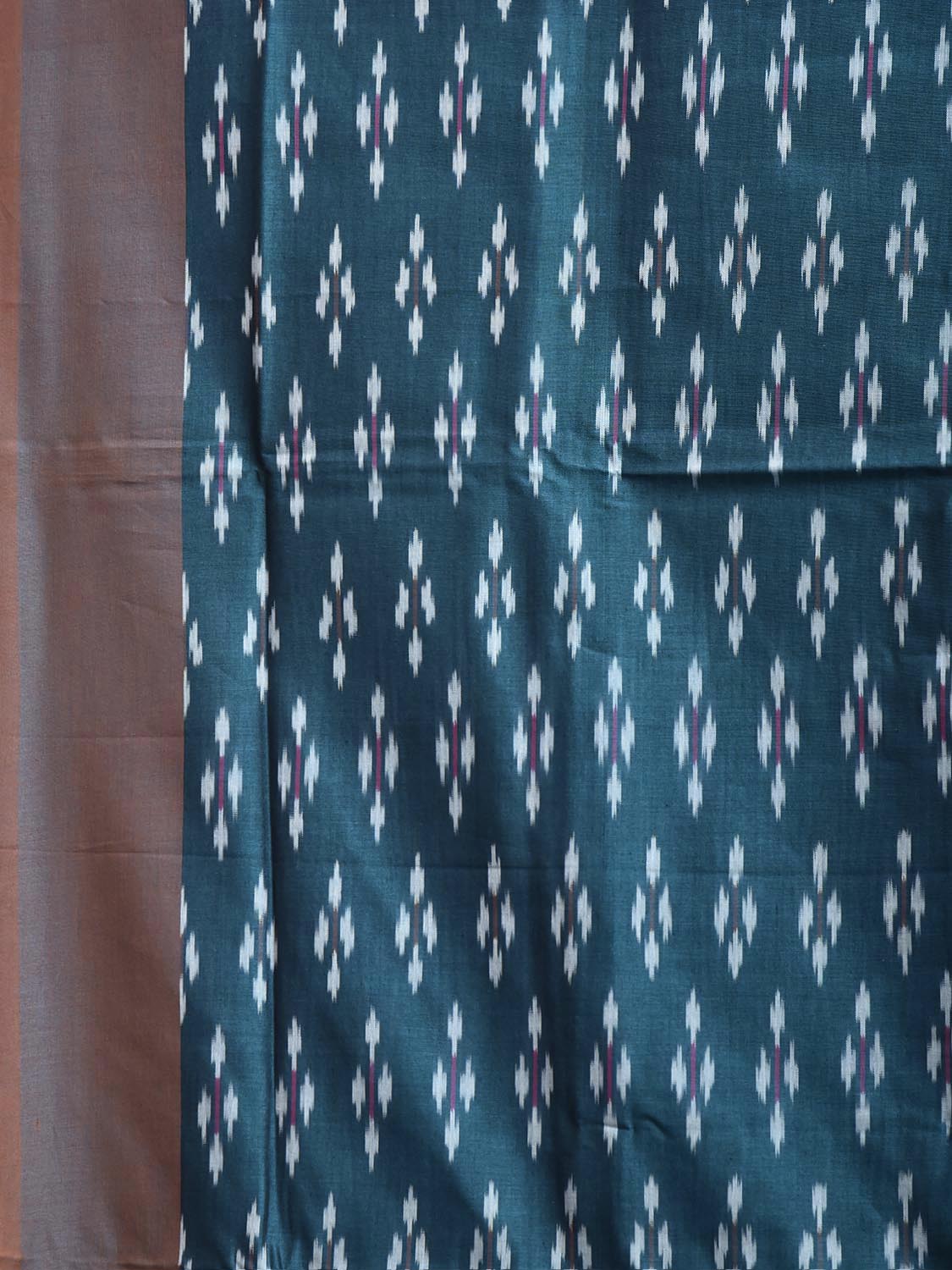 Teal Pochampally Ikat Cotton Handloom Saree with All Over Design No Blouse i1003