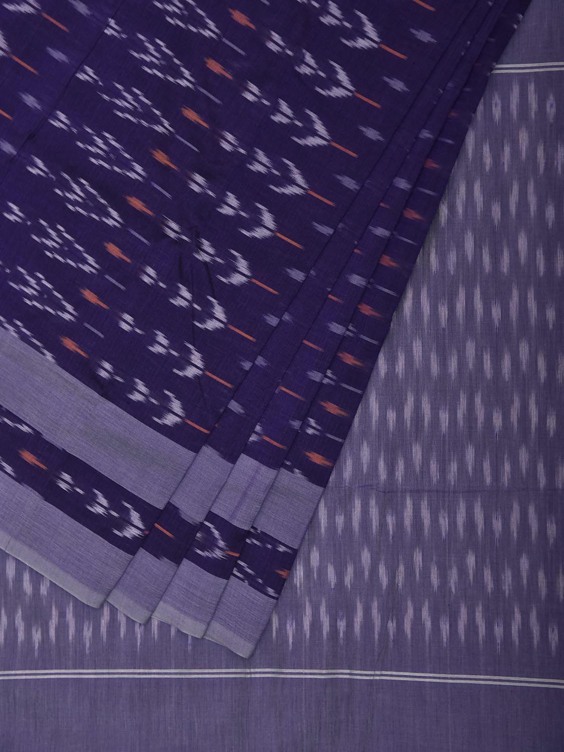 Navy and Lavender Pochampally Ikat Cotton Handloom Saree with All Over Design No Blouse i1004
