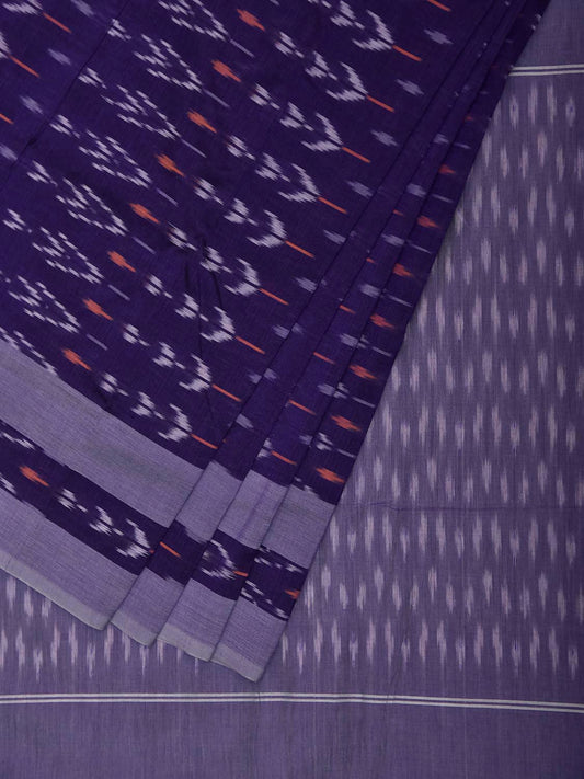 Navy and Lavender Pochampally Ikat Cotton Handloom Saree with All Over Design No Blouse i1004