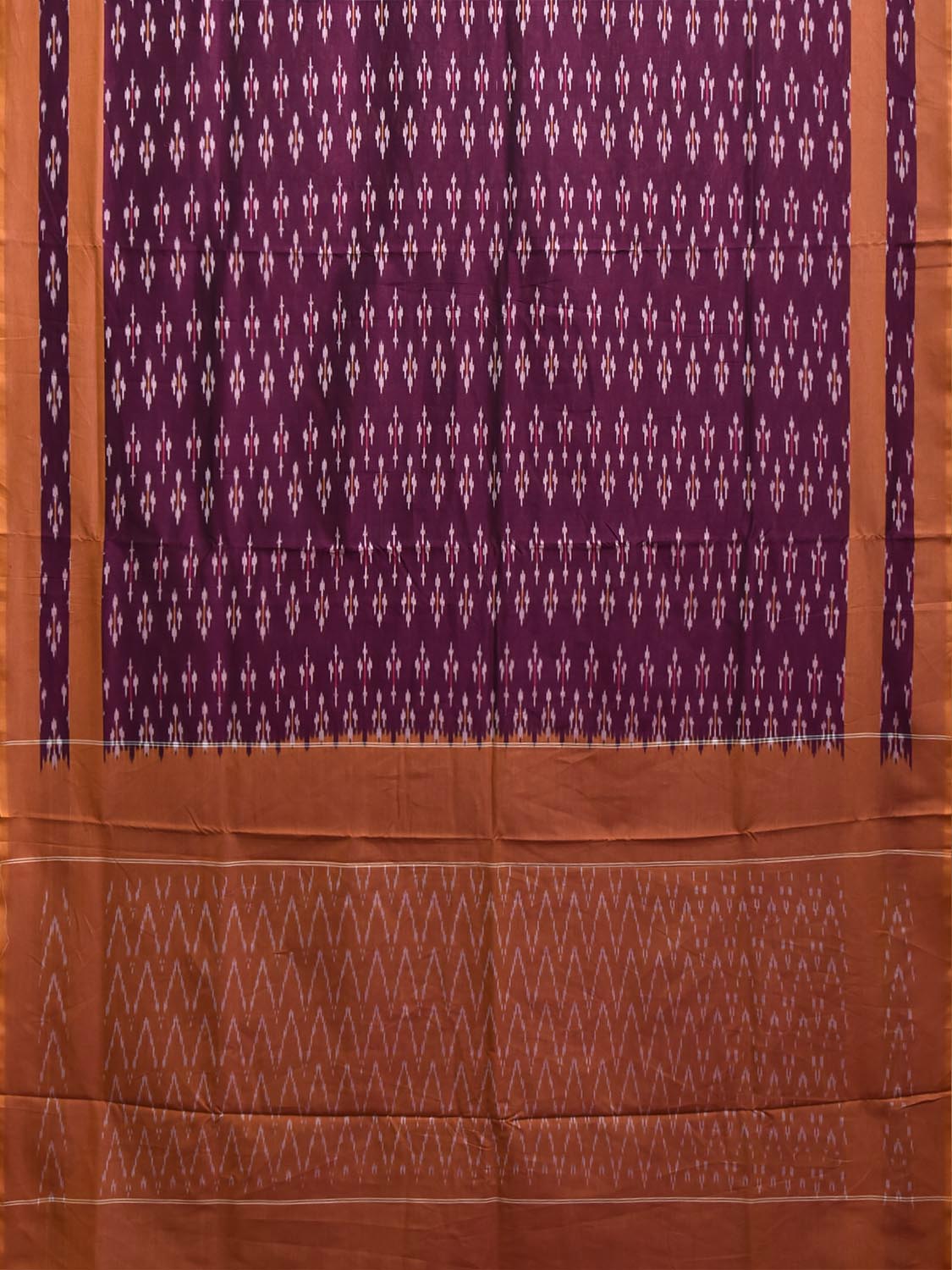 Wine and Orange Pochampally Ikat Cotton Handloom Saree with All Over and Zig-Zag Pallu Design No Blouse i1005