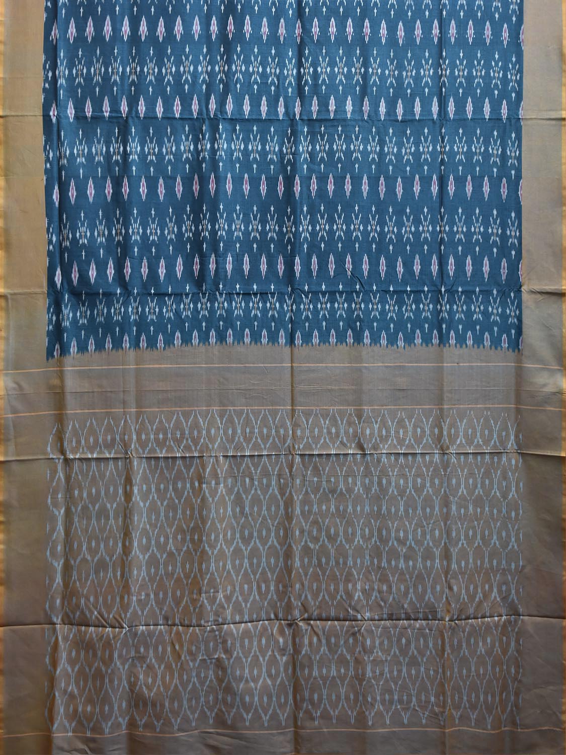 Teal Pochampally Ikat Cotton Handloom Saree with All Over and Grill Pallu Design No Blouse i1006